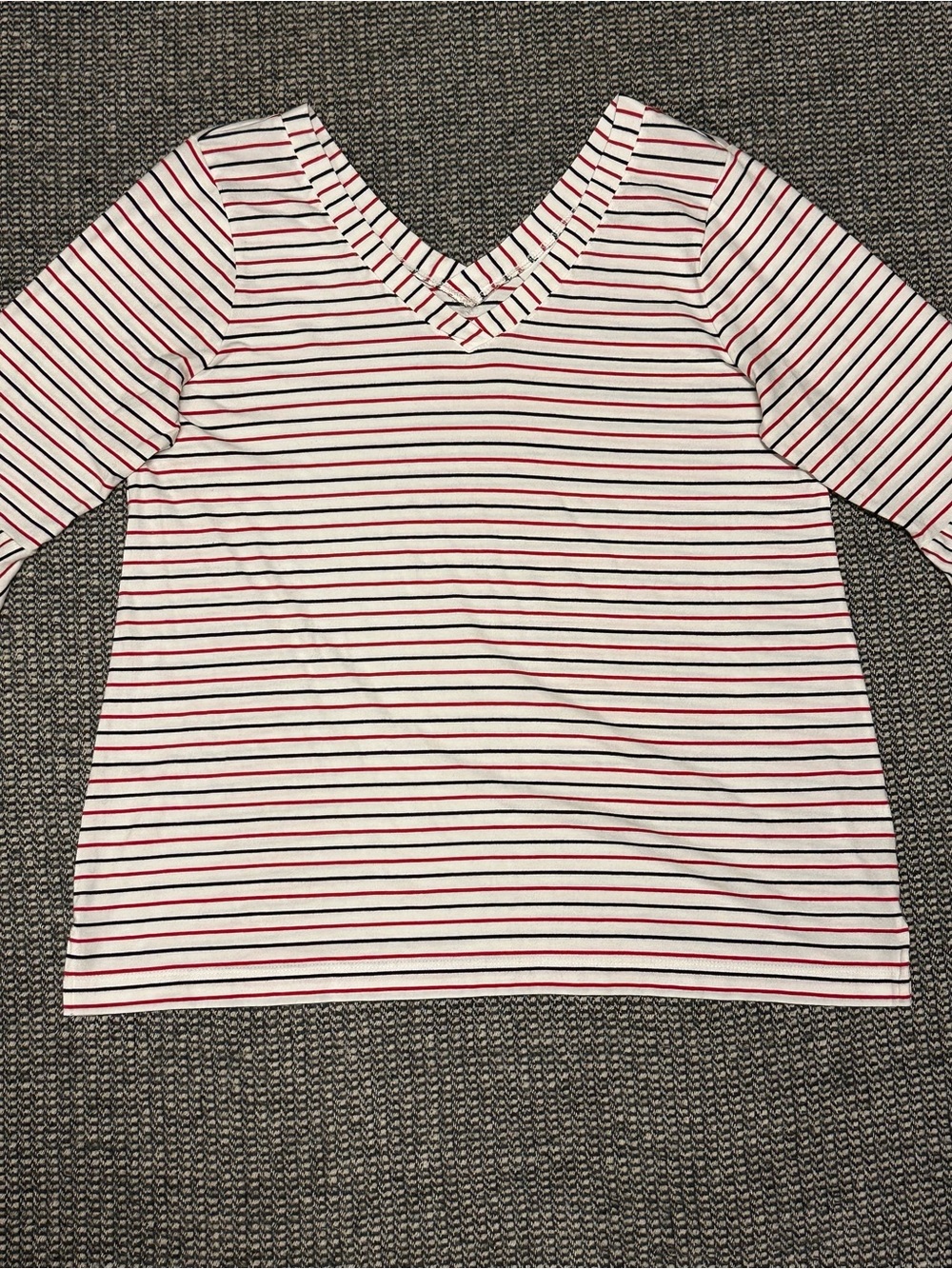 J. Jill Double V-Neck Top with Red and Black Stripes